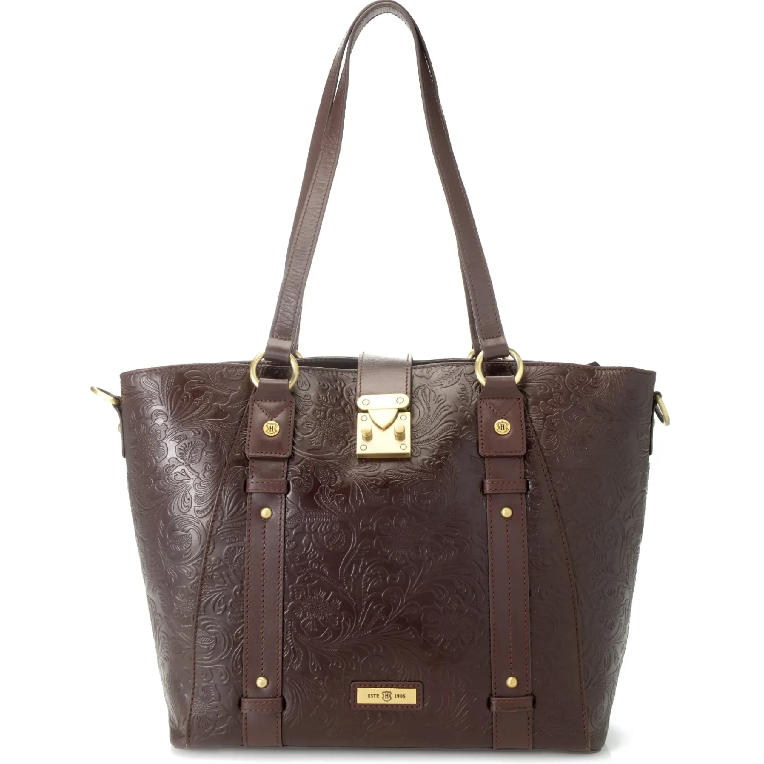 Reese Tooled Leather Lock Closure Tote Bag>J. W. Hulme Co